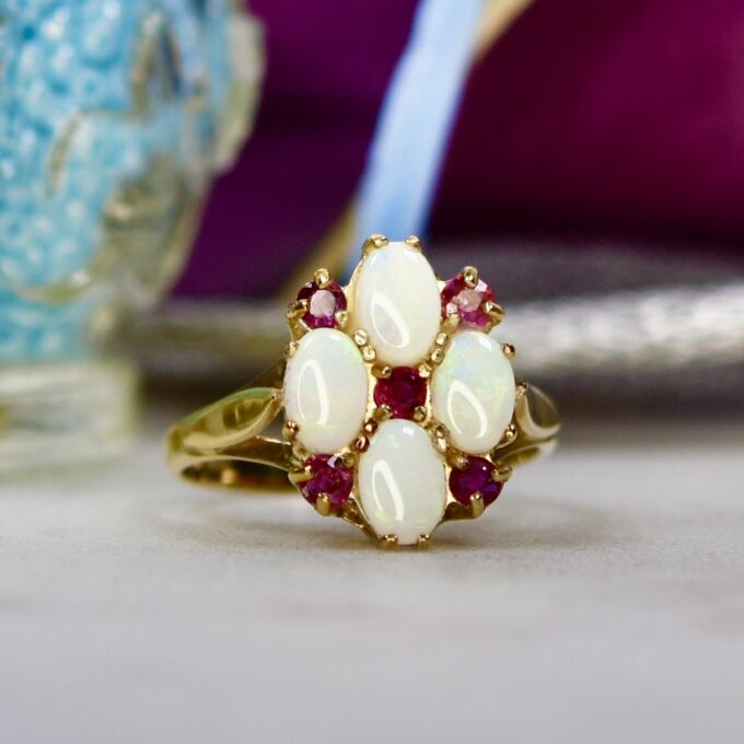 Opal and Ruby Ring in 9ct Gold