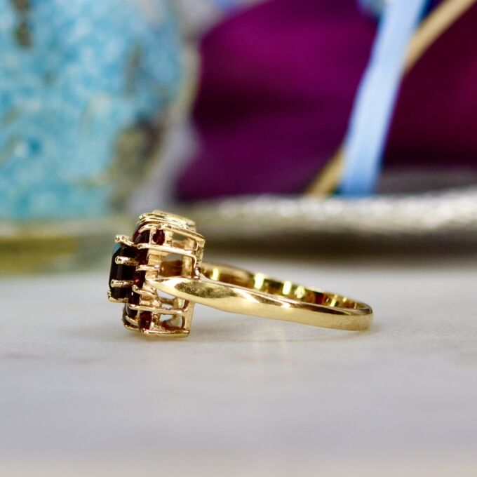 Squared Garnet Cluster Ring in 9ct Gold