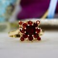Squared Garnet Cluster Ring in 9ct Gold