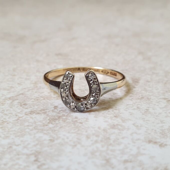 Diamond Set Horse Shoe Ring in 18ct Gold and Platinum