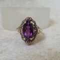 Ornate Amethyst Ring in 9ct Gold