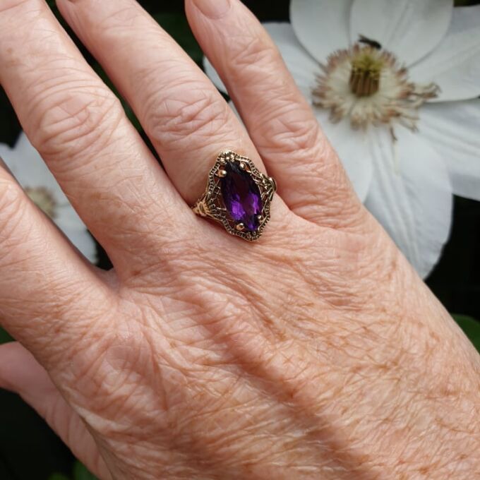 Ornate Amethyst Ring in 9ct Gold