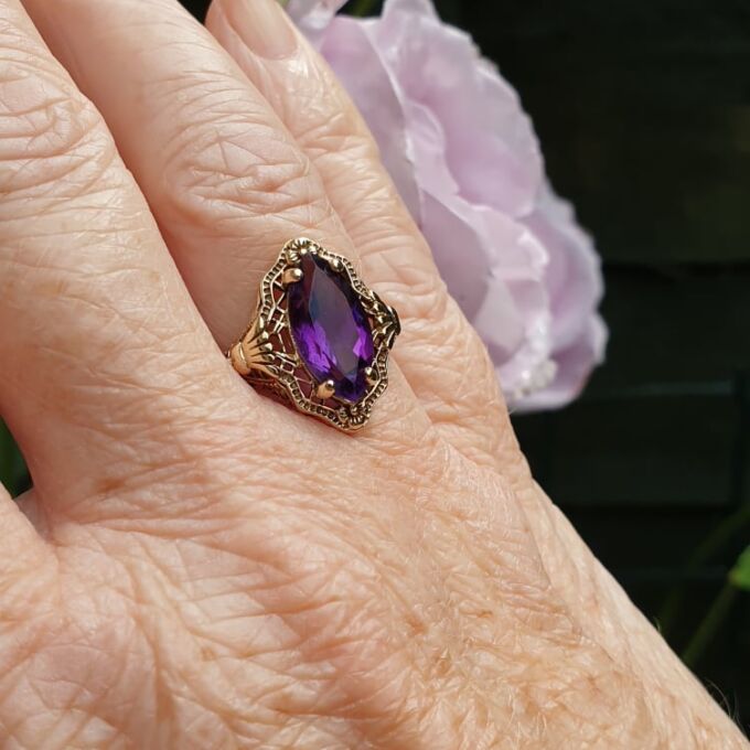 Ornate Amethyst Ring in 9ct Gold