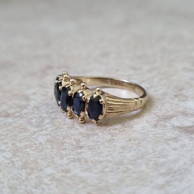 Five Stone Sapphire Ring in 9ct Gold - Gems Afire - Vintage Jewellery UK