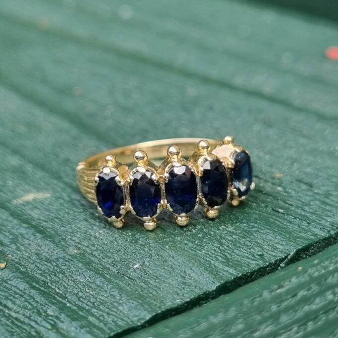 Five Stone Sapphire Ring in 9ct Gold