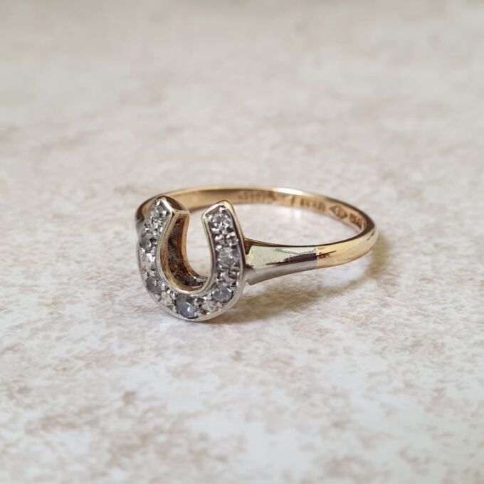 Diamond Set Horse Shoe Ring in 18ct Gold and Platinum