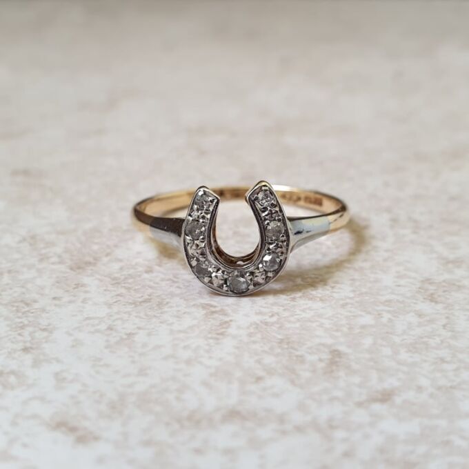 Diamond Set Horse Shoe Ring in 18ct Gold and Platinum