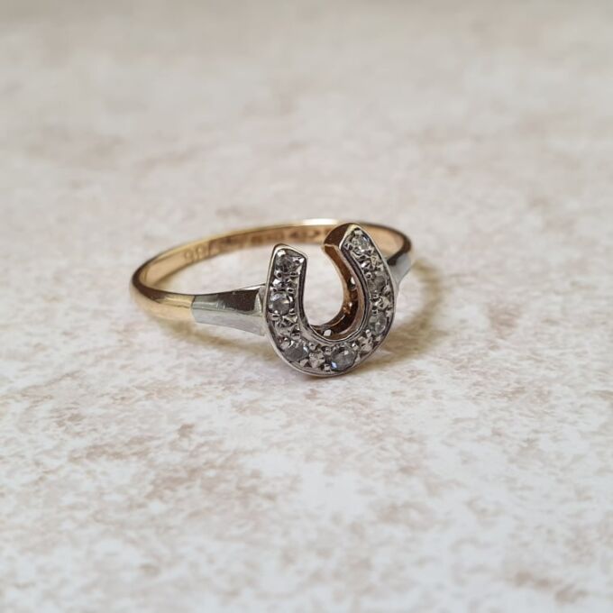Diamond Set Horse Shoe Ring in 18ct Gold and Platinum