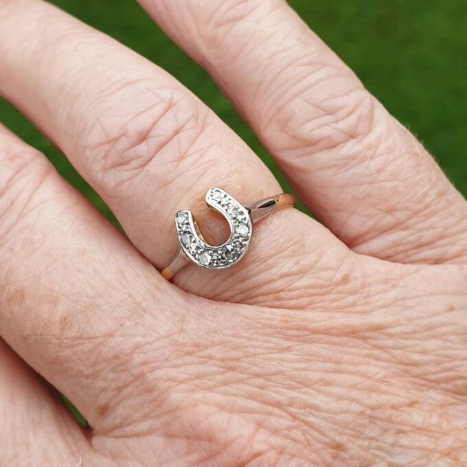 Diamond Set Horse Shoe Ring in 18ct Gold and Platinum