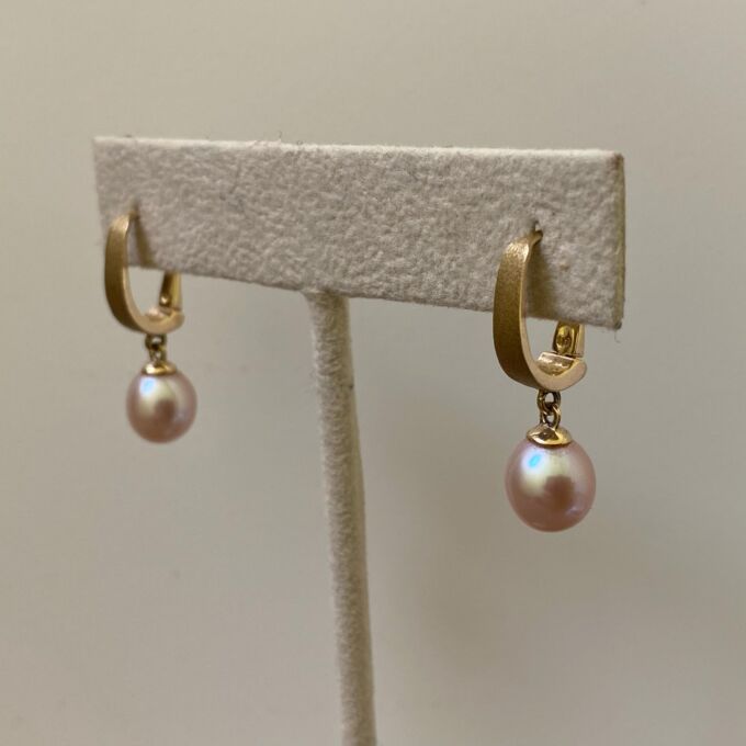 Pink Pearl Drop Earrings in 14ct Gold
