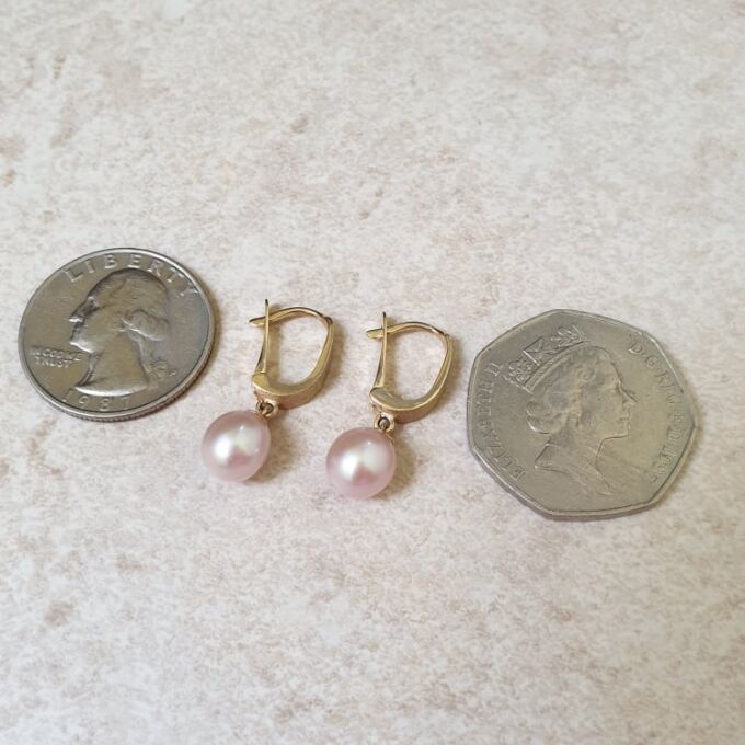 Pink Pearl Drop Earrings in 14ct Gold