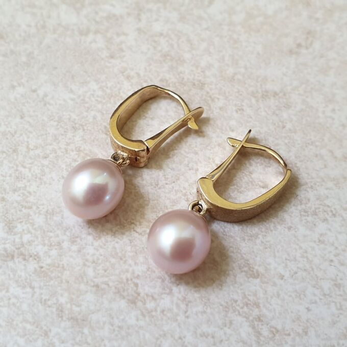 Pink Pearl Drop Earrings in 14ct Gold