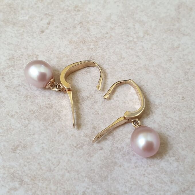 Pink Pearl Drop Earrings in 14ct Gold