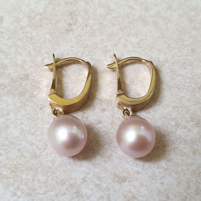 Pink Pearl Drop Earrings in 14ct Gold