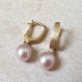 Pink Pearl Drop Earrings in 14ct Gold