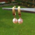 Pink Pearl Drop Earrings in 14ct Gold