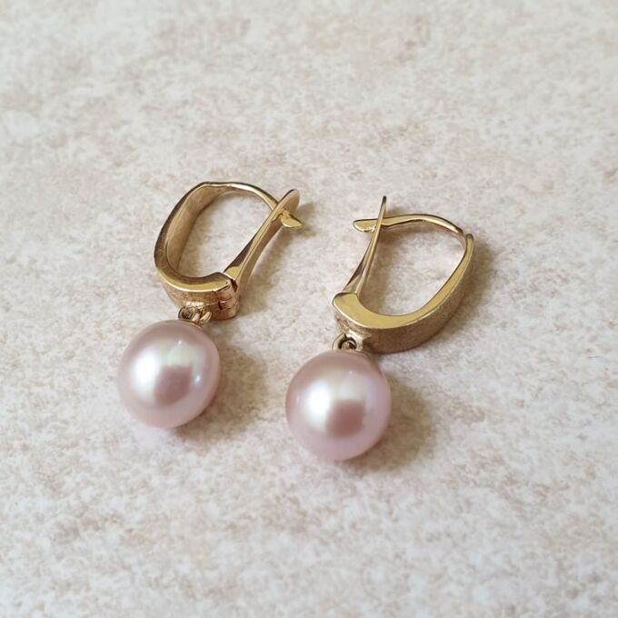 Pink Pearl Drop Earrings in 14ct Gold