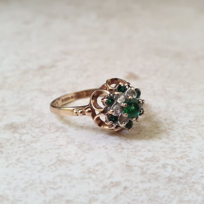 Green and White Spinel Ring in 9ct Gold