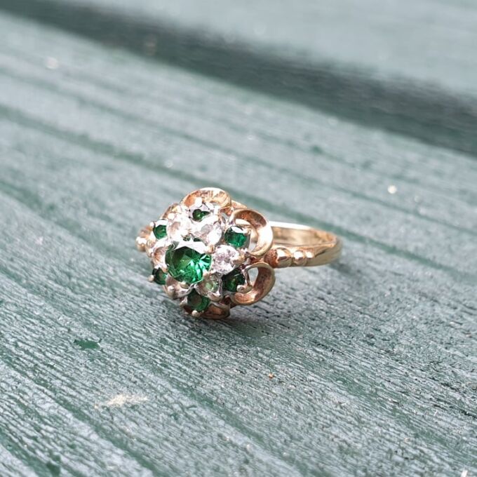 Green and White Spinel Ring in 9ct Gold