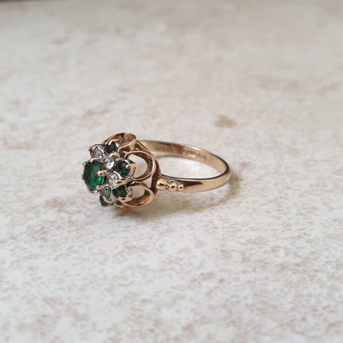 Green and White Spinel Ring in 9ct Gold