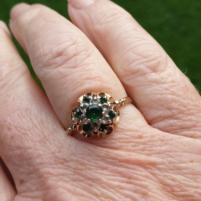 Green and White Spinel Ring in 9ct Gold