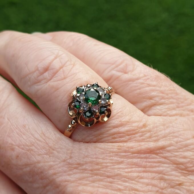 Green and White Spinel Ring in 9ct Gold