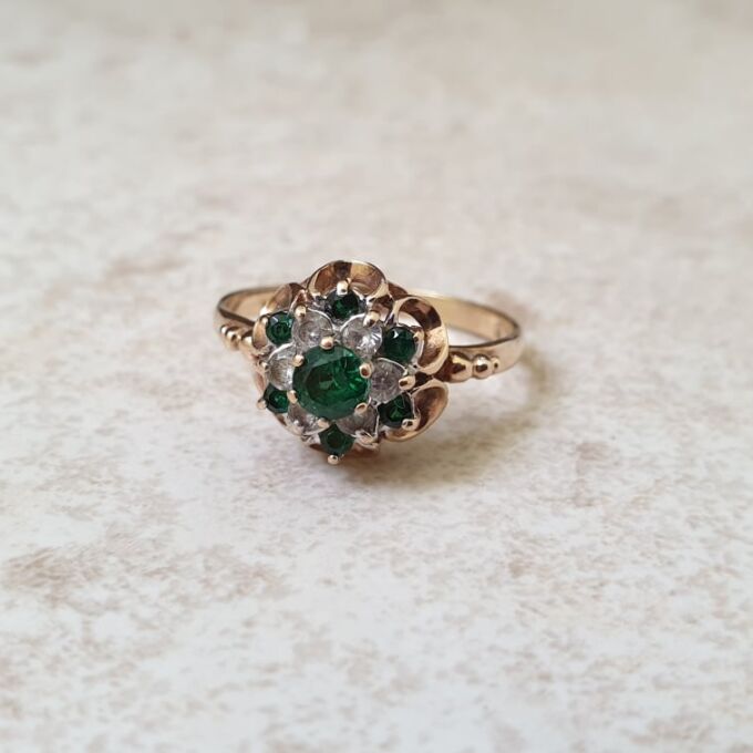 Green and White Spinel Ring in 9ct Gold