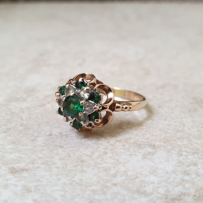 Green and White Spinel Ring in 9ct Gold
