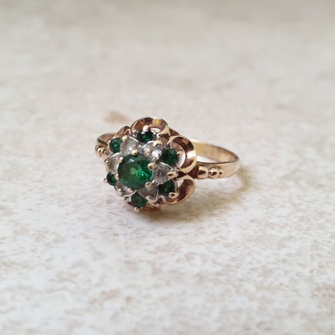 Green and White Spinel Ring in 9ct Gold