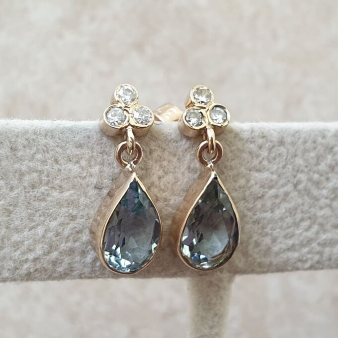 Aquamarine and Diamond Drop Earrings in 9ct Gold