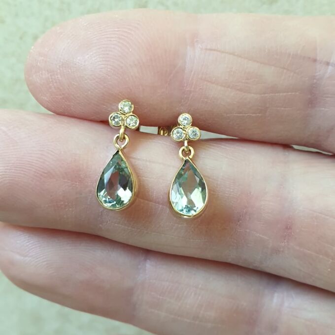 Aquamarine and Diamond Drop Earrings in 9ct Gold