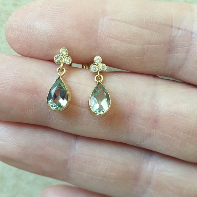 Aquamarine and Diamond Drop Earrings in 9ct Gold