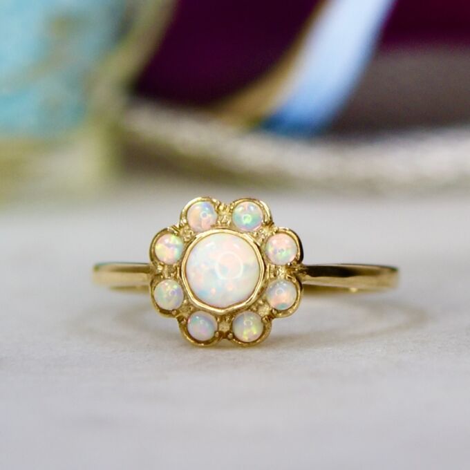 Opal Daisy Ring in 9ct Gold