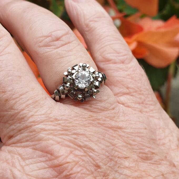 Quirky Ornate Synthetic Spinel Ring in 14ct Gold