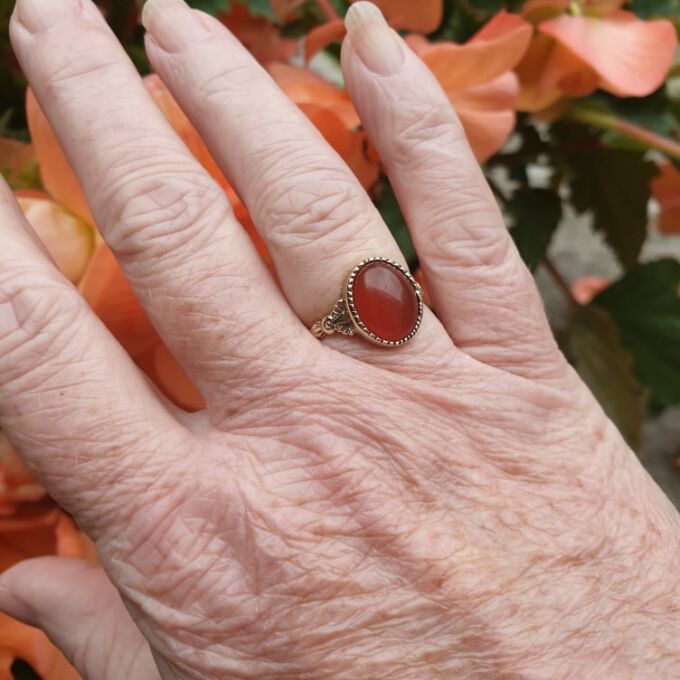 Carnelian Cabochon Ring in 9ct Gold