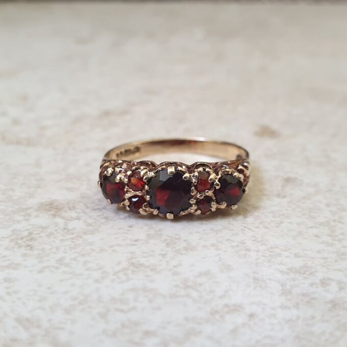 Seven Stone Garnet Ring in 9ct Gold