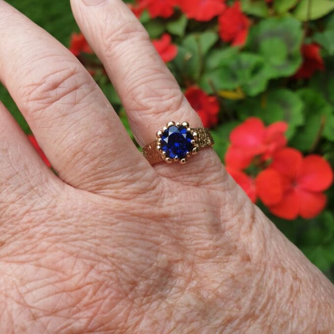 Synthetic Blue Sapphire Ring in 9ct Gold