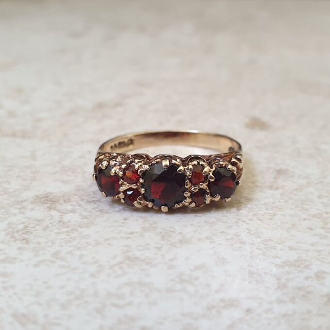 Seven Stone Garnet Ring in 9ct Gold