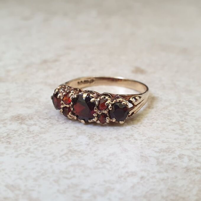 Seven Stone Garnet Ring in 9ct Gold