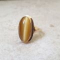 Elongated Tigers Eye Ring in 9ct Gold