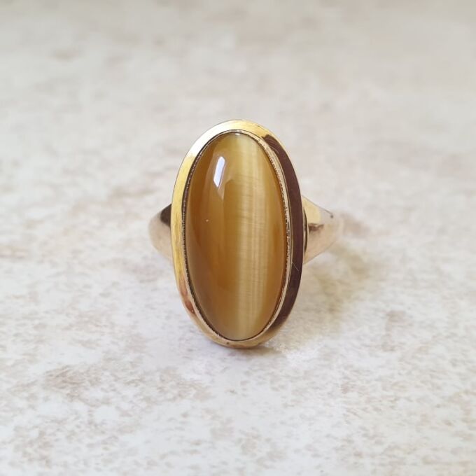 Elongated Tigers Eye Ring in 9ct Gold