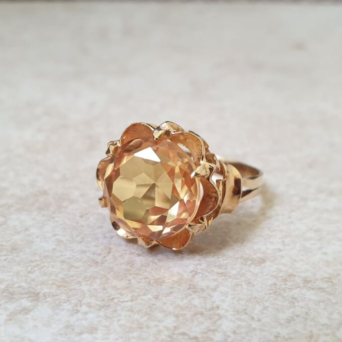 Vibrant Synthetic Yellow Sapphire Ring in 18ct Gold