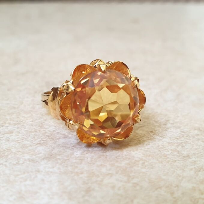 Vibrant Synthetic Yellow Sapphire Ring in 18ct Gold