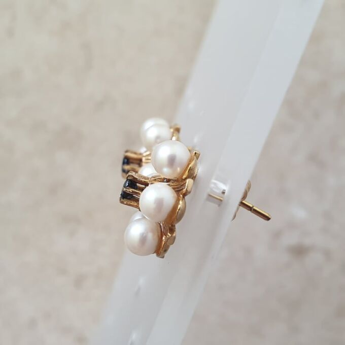 Reserved – Pearl and Sapphire Stud Earrings in 9ct Gold