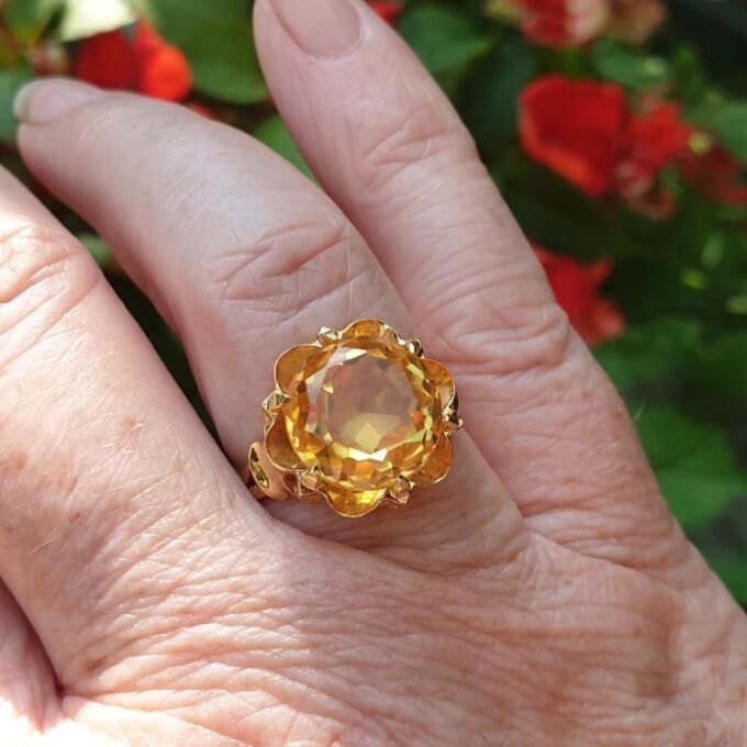 Vibrant Synthetic Yellow Sapphire Ring in 18ct Gold