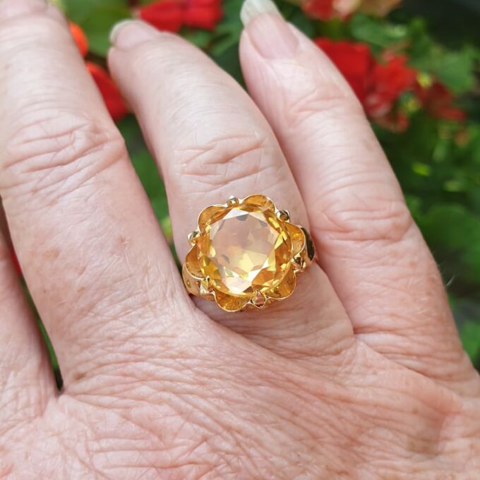 Vibrant Synthetic Yellow Sapphire Ring in 18ct Gold