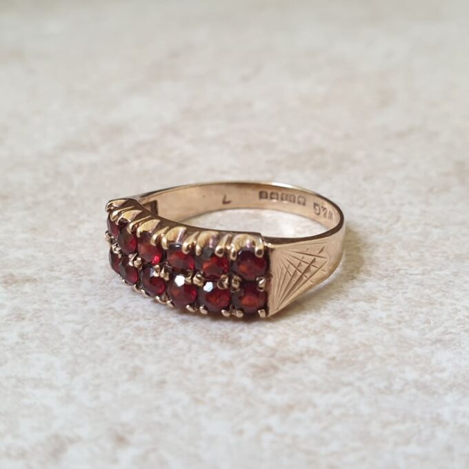Two Row Garnet Ring in 9ct Gold