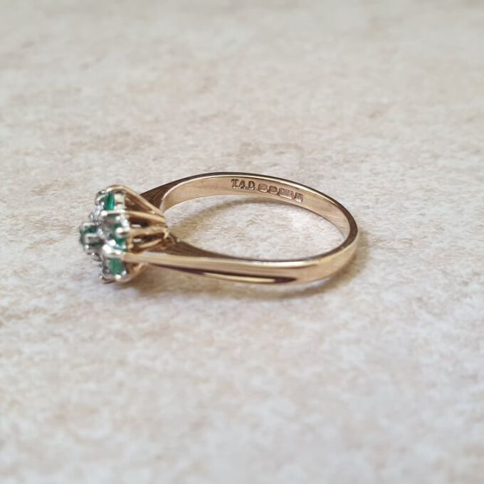 Emerald & Diamond Cluster Ring in 9ct Gold - Gems Afire - Vintage ...