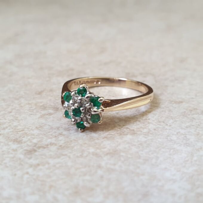 Emerald & Diamond Cluster Ring in 9ct Gold