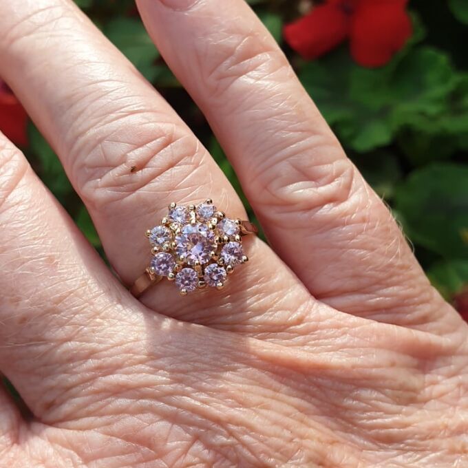 Rose Quartz Cluster Ring in 9ct Gold